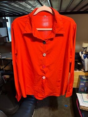 Bright Red Button-Front Long Sleeve Shirt
